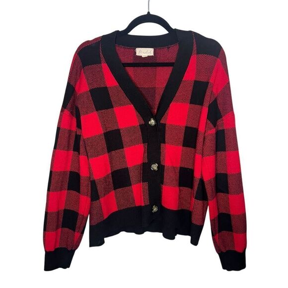 Marled Women’s XL Buffalo Plaid Cardigan Sweater Button Front - Picture 2 of 6